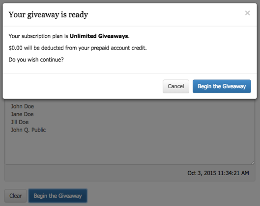 Step 4: Begin the Giveaway 